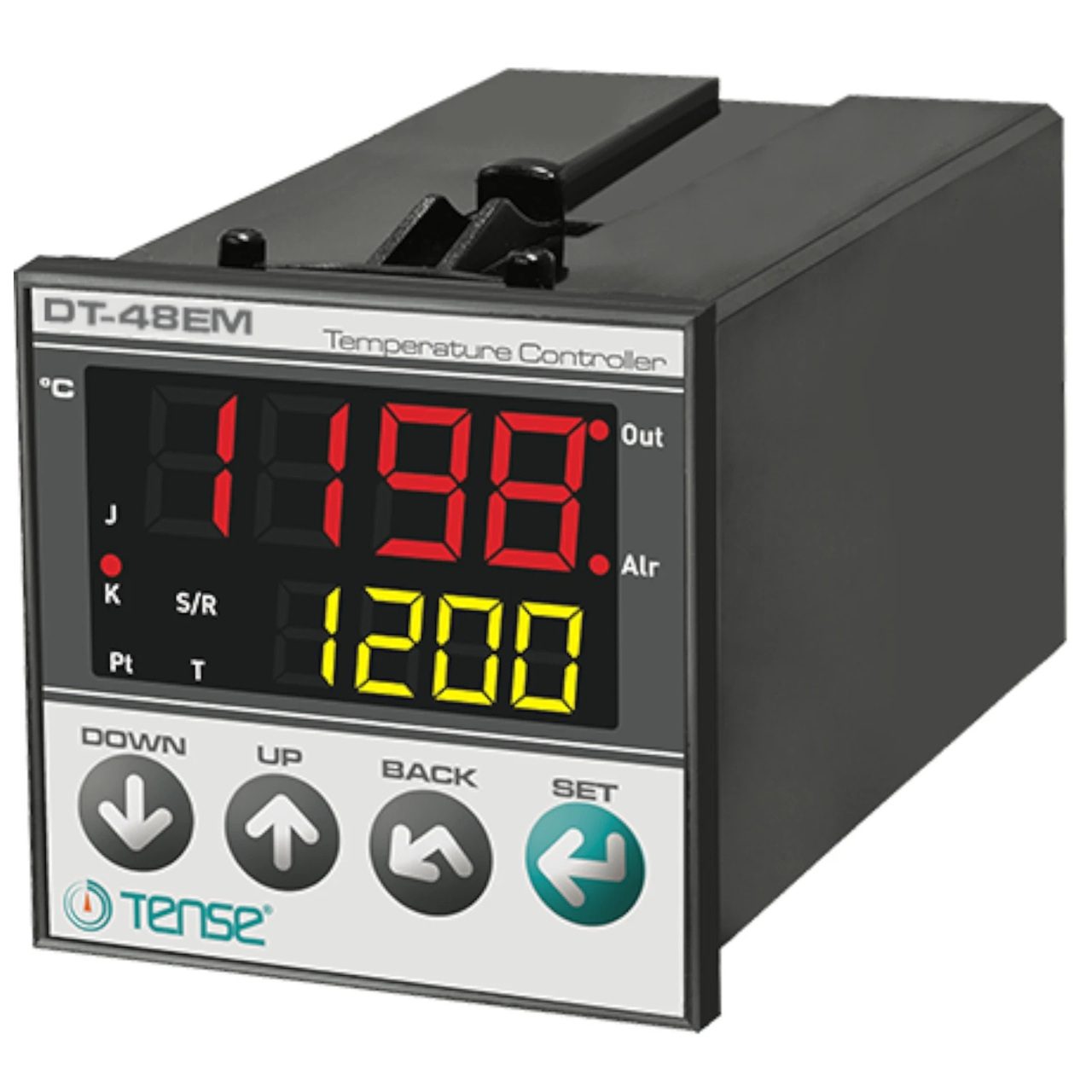 Thermostat numérique multifonctionnel 48x48 mm avec sortie SSR et relais intégrés.