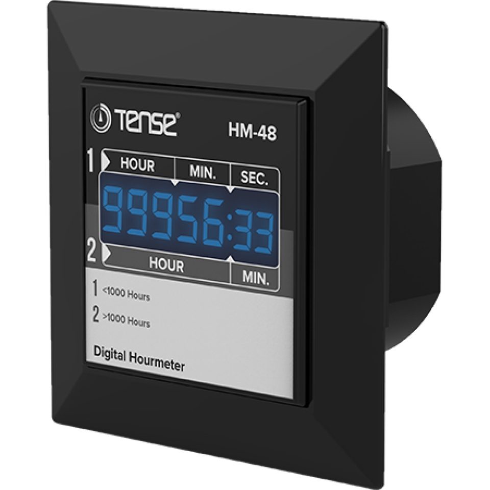 Digital hour meter (maximum 99,999 hours), 5-digit 9mm and 2-digit 8mm display, with reserve, (48 x 4