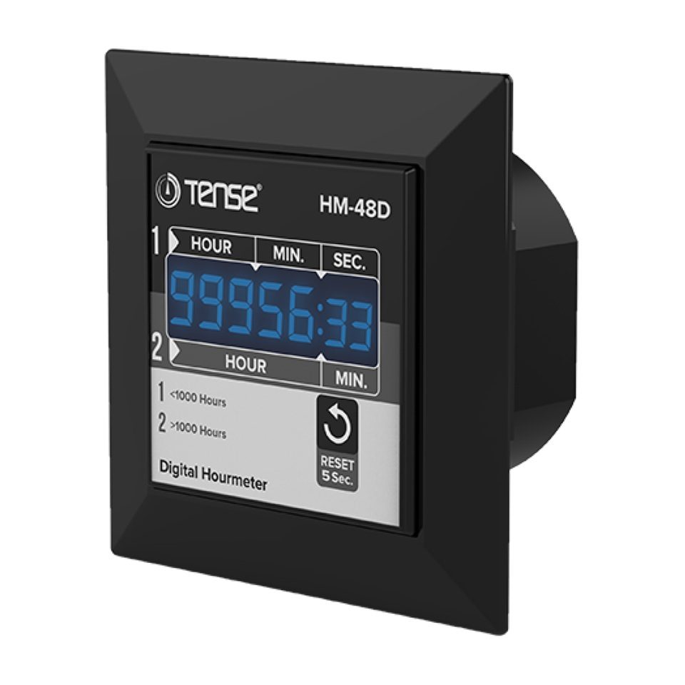 Compteur horaire numérique (maximum 99 999 heures), affichage 5 chiffres 9 mm et 2 chiffres 8 mm, avec remise à zéro de